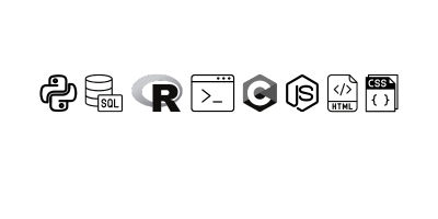 Python, SQL, R, Bash, C, JavaScript, HTML, and CSS logos